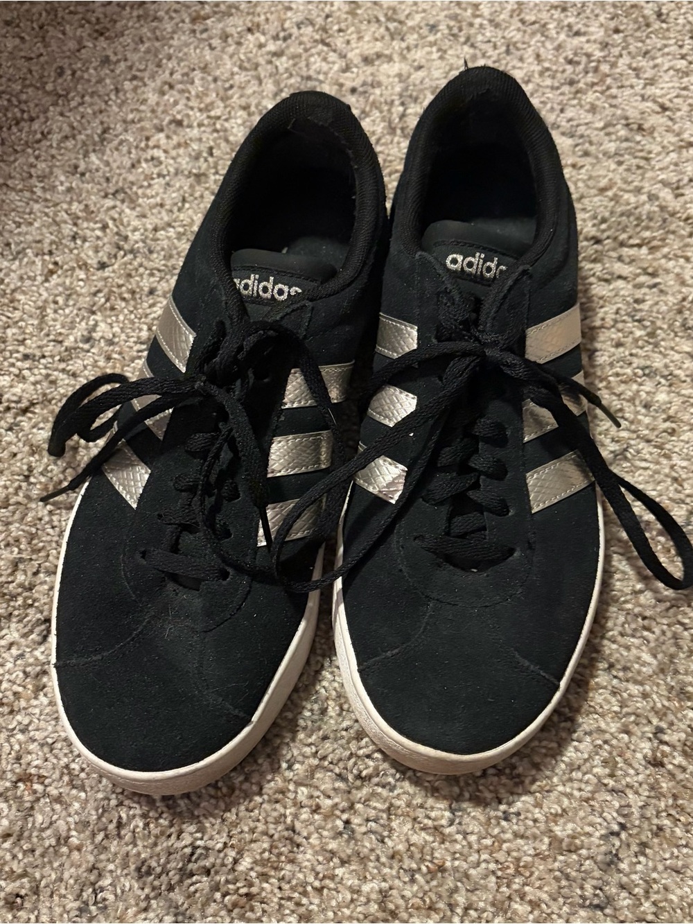Adidas Black Sneakers with Silver Stripes